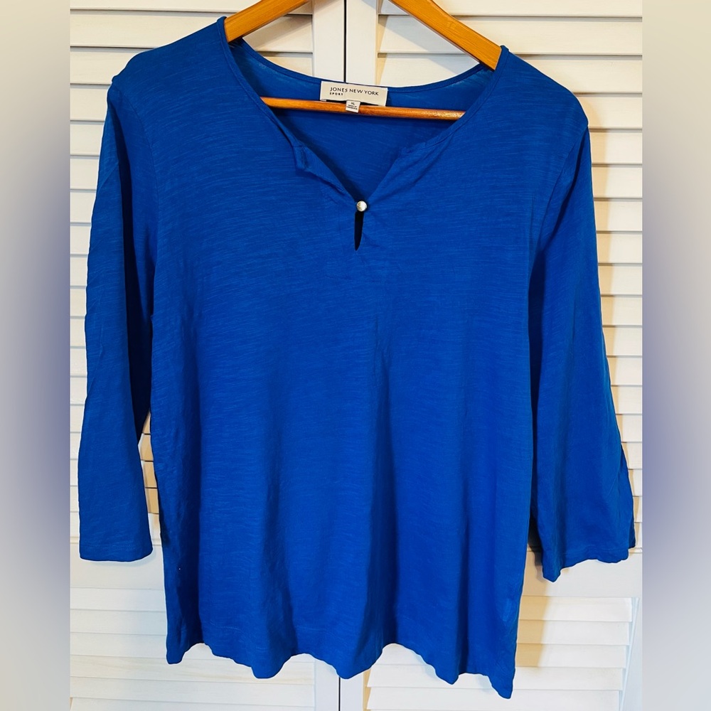 Jones New York Blue Cotton Knit Pullover Top Sz XL